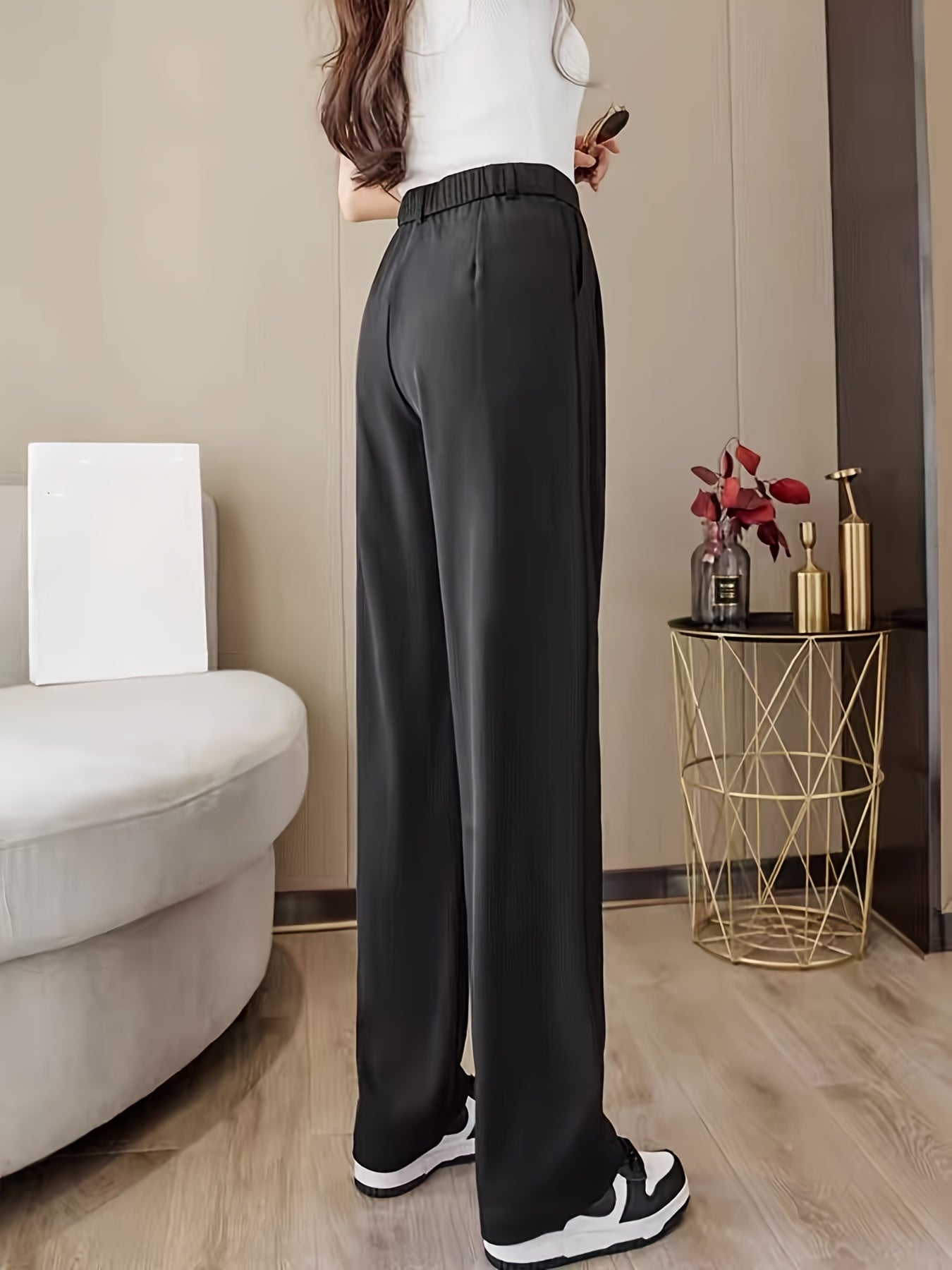 vlovelaw  Solid High Waist Draped Long Length Pants, Casual Loose Spring & Autumn Pants, Women's Clothing