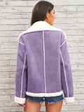 Elegant Faux Fur-Lined Winter Jacket for Women - Solid Color, Lapel Collar with Pockets, Machine Washable