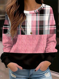 vlovelaw  Color Block Plaid Print Sweatshirt, Casual Crew Neck Long Sleeve Sweatshirt, Women's Clothing