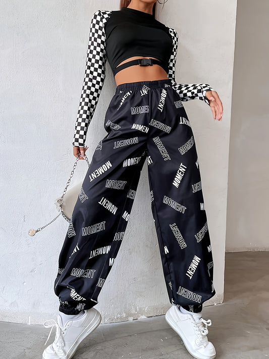 vlovelaw  Letter Print Baggy Joggers, Casual Elastic Waist Pants, Women's Clothing