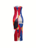 vlovelaw  Colorful Printing Tube Dress, Sexy Off Shoulder Bodycon Maxi Dress, Women's Clothing