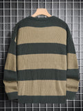 vlovelaw  Trendy Men's Color Block Knitted Sweater - Warm And Comfortable Loose Pullover For Stylish Men