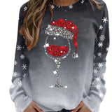 vlovelaw  Christmas Snowflake Print Crew Neck Sweatshirt, Long Sleeve Casual Sports Pullover Top, Women's Clothing