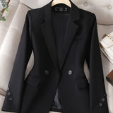 vlovelaw Notched Collar Button Front Blazer, Elegant Long Sleeve Blazer For Office & Work, Women's Clothing