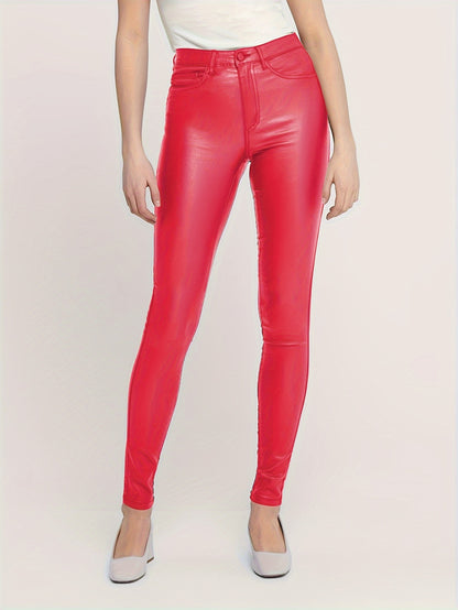 vlovelaw  Faux Leather Slim Pants, Casual Skinny Stretchy Pants, Women's Clothing