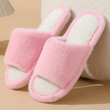 Elegant Solid Color Fluffy Slippers, 2 Fuzzy Plush Indoor Home Non-Slip Slippers, Indoor Warm Cozy Shoes