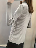 vlovelaw Solid Mock Neck Pullover Sweater, Casual Long Sleeve Slim Sweater, Women's Clothing