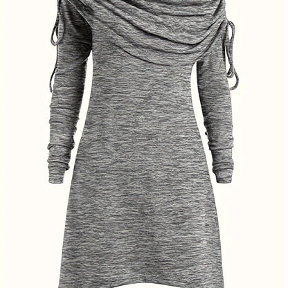 Solid Cowl Neck Dress, Elegant Long Sleeve Asymmetrical Dress, Women's Clothing