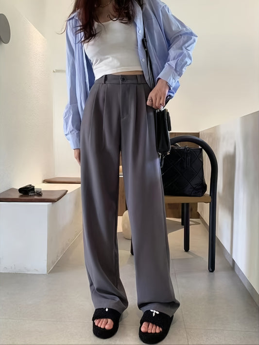 vlovelaw  Solid High Waist Draped Long Length Pants, Casual Loose Spring & Autumn Pants, Women's Clothing