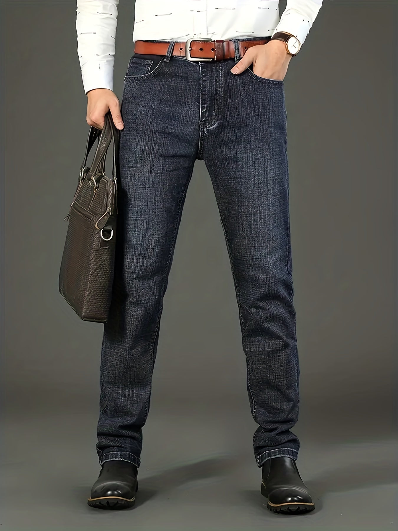 vlovelawMen's High Quality Straight Leg Jeans For Business, Semi-formal Stretch Denim Pants