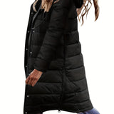 vlovelaw  Button Front Hoodie Puffy Coat, Casual Long Sleeve Warm Outwear For Winter, Women's Clothing