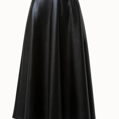 vlovelaw  Women's Elegant Skirt, Plus Size Solid PU Leather High Rise Slight Stretch A-line Maxi Skirt