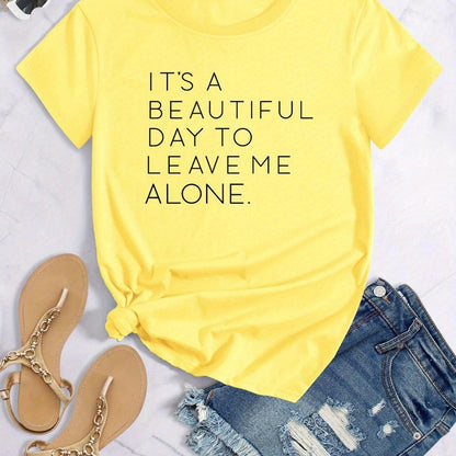 vlovelaw  Casual Leave Me Alone Print Crew Neck T-shirt, Loose Short Sleeve Fashion Summer T-Shirts Tops, Women's Clothing