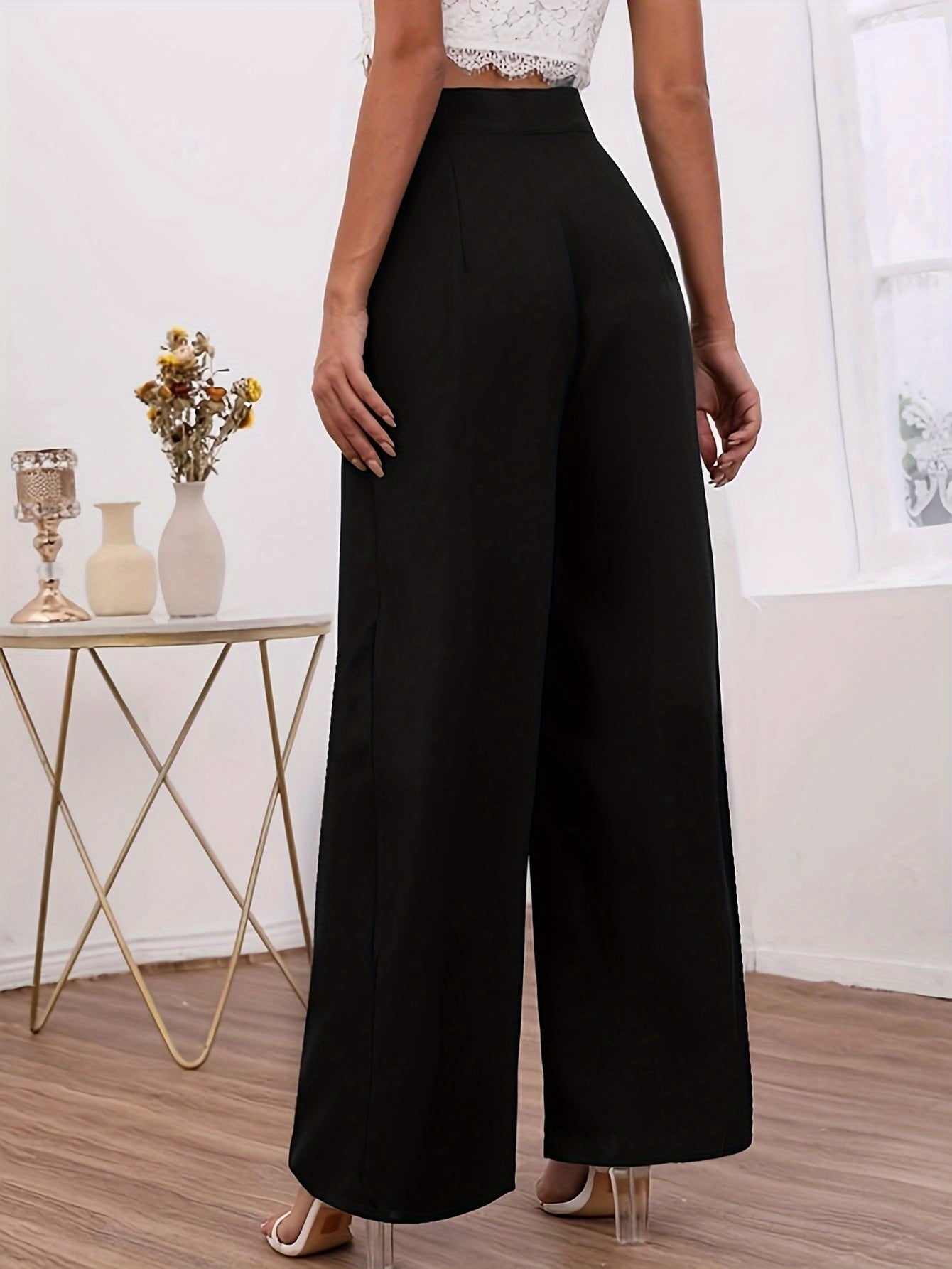 Solid Color Wide Leg Pants, Casual High Waist Loose Pants, Women's Clothing