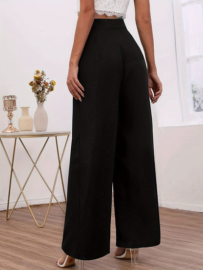 Solid Color Wide Leg Pants, Casual High Waist Loose Pants, Women's Clothing