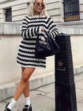 vlovelaw  Striped Oversized Long Length Pullover Sweater, Casual Long Sleeve Sweater For Spring & Fall, Women's Clothing