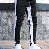 vlovelaw  Men's Casual Side Striped Waist Drawstring Joggers, Chic Stretch Sports Pants