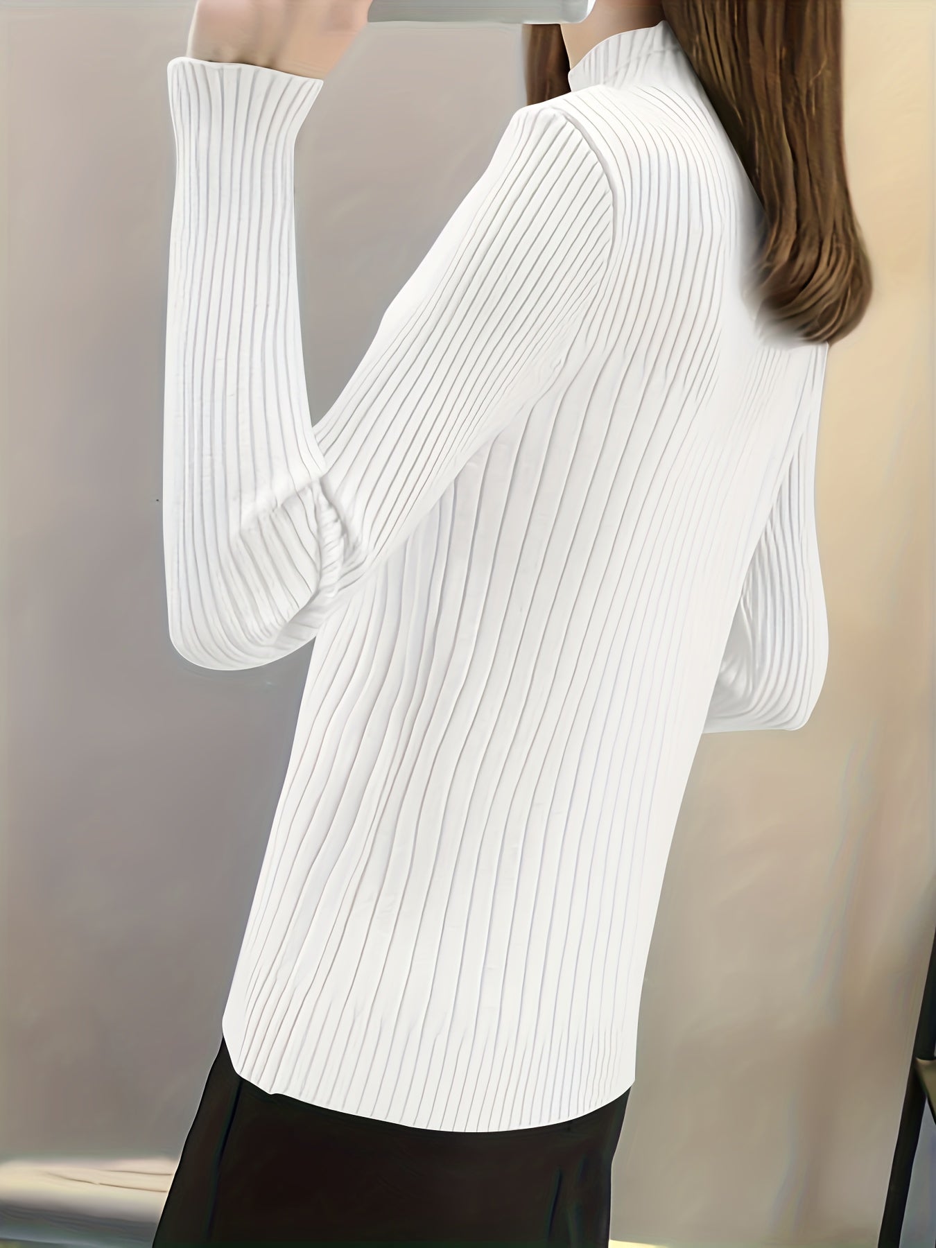 vlovelaw Solid Mock Neck Pullover Sweater, Casual Long Sleeve Slim Sweater, Women's Clothing