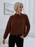 vlovelaw  Solid Mock Neck Pullover Sweater, Casual Long Sleeve Sweater For Fall & Winter, Women's Clothing