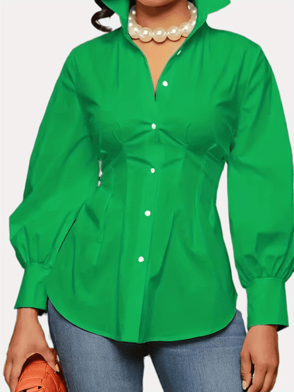 Slim Button Front Shirt, Elegant Solid Long Sleeve Shirt For Spring & Summer, Women's Clothing