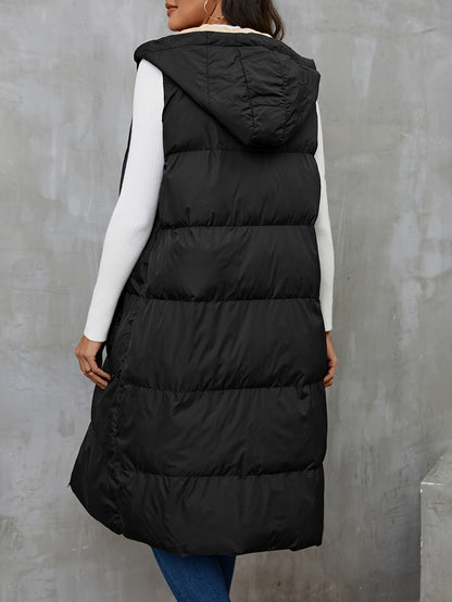 vlovelaw Hooded Sleeveless Coat, Casual Zipper Long Length Winter Outerwear, Women's Clothing