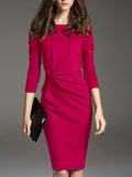 Twist Solid Dress, Elegant Long Sleeve Bodycon Party Dress, Women's Clothing