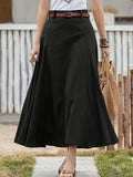 vlovelaw Plus Size Casual Skirt, Women's Plus Solid Stitching High Rise Swing Maxi Skirt Without Belt