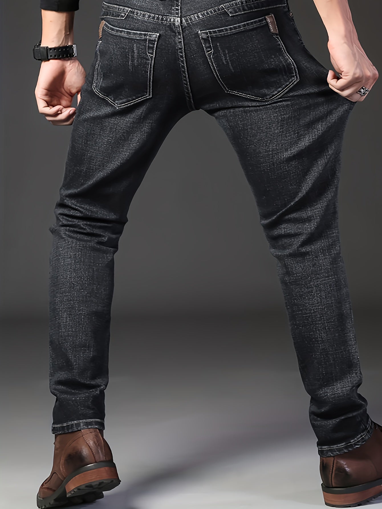 vlovelawClassic Design Semi-formal Jeans, Men's Casual Stretch Denim Pants For All Seasons Business