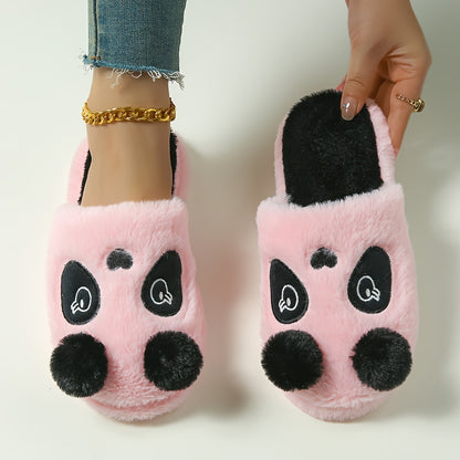 Cute Cartoon Panda Fluffy Home Slippers, Soft Sole Closed Toe Plush Lined Shoes, Non-slip Bedroom Mute Slippers, Winter & Autumn