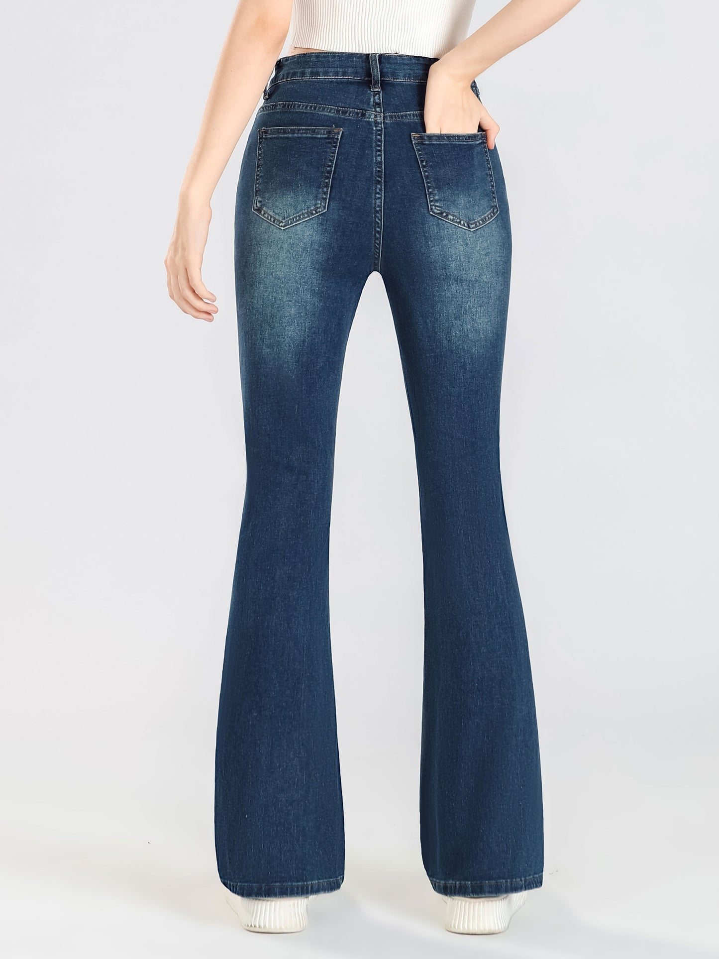 vlovelaw  Trendy Girls Blue Washed Bootcut Skinny Jeans,  Slim Fit Flare Leg Pants For Street Wear