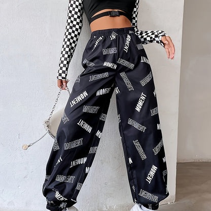 vlovelaw  Letter Print Baggy Joggers, Casual Elastic Waist Pants, Women's Clothing