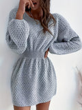 vlovelaw Slim Waist Sweater Dress, Elegant Solid Long Sleeve Crew Neck Dress, Women's Clothing