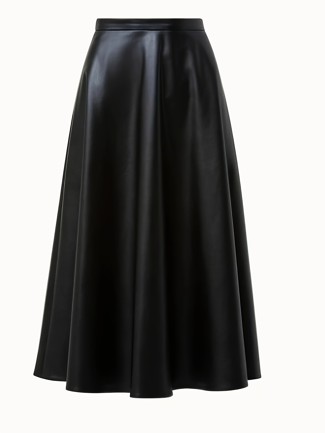 vlovelaw  Women's Elegant Skirt, Plus Size Solid PU Leather High Rise Slight Stretch A-line Maxi Skirt