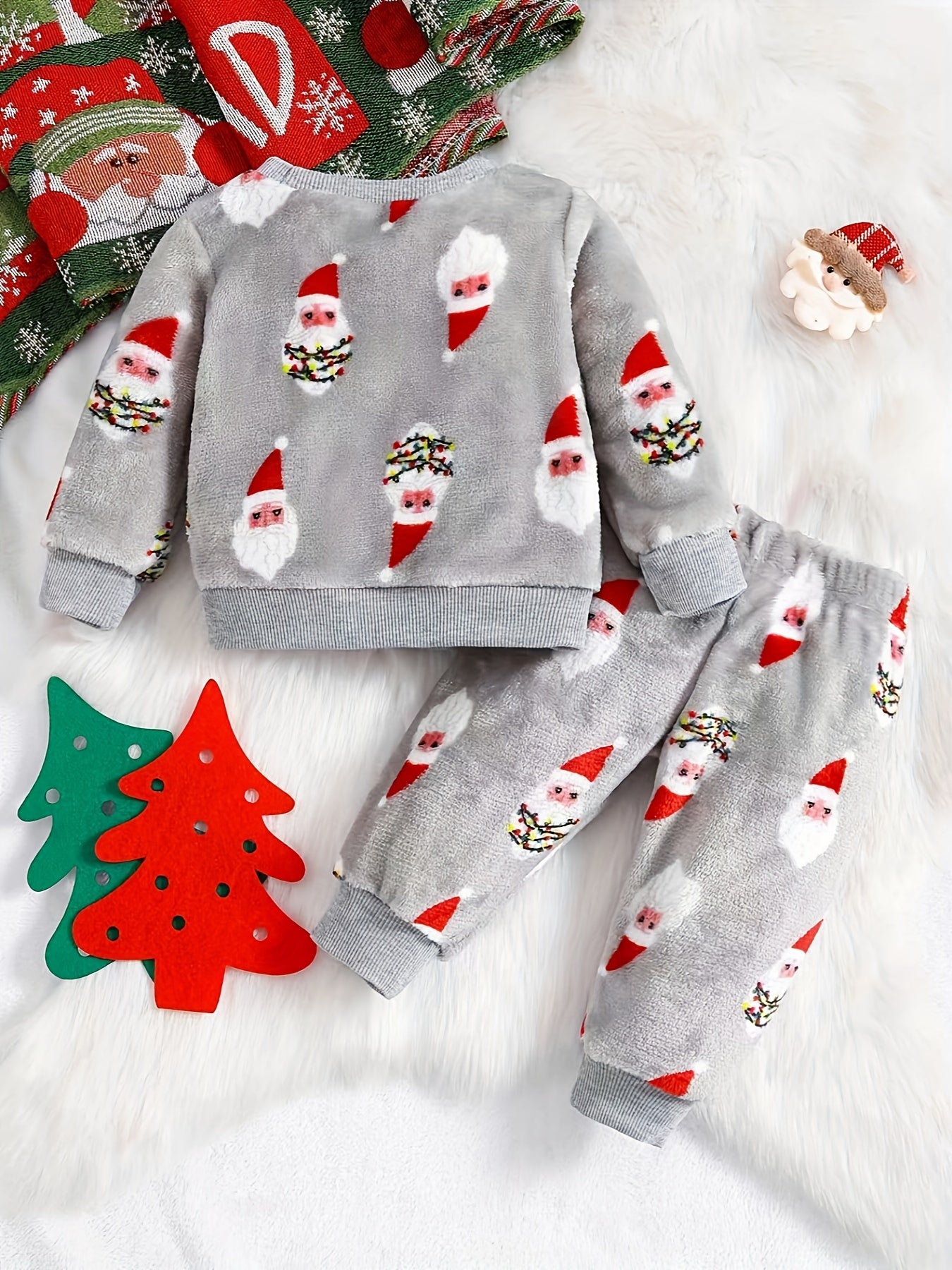 Baby Boys Christmas Fashion Autumn Winter Flannel Suit Children's Warm New Sweatshirt + Pants Two-piece Set Outdoor Wear