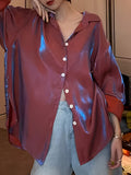 Drop Shoulder Solid Shirt, Elegant Button Front Long Sleeve Shirt, Women's Clothing