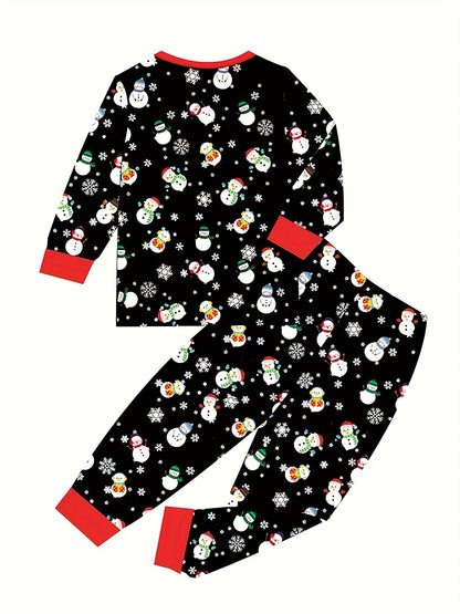 Children's Christmas Pattern Long Sleeve Pants Set, Ideal For Daily & Outdoor Wear