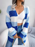 vlovelaw Striped Colorblock V-neck Cardigans, Casual Loose Drop Shoulder Long Sleeve Fall Winter Knit Cardigan, Women's Clothing