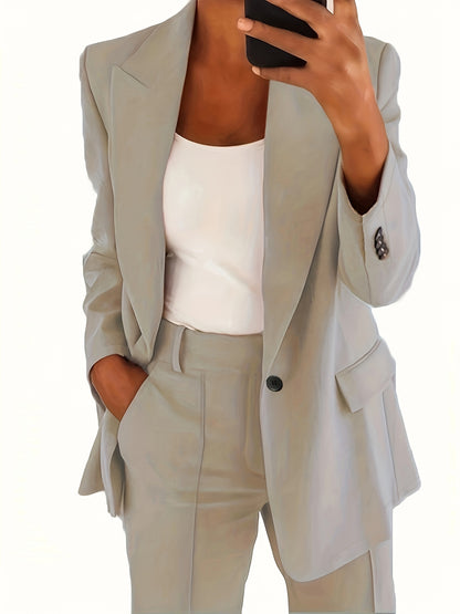 vlovelaw  Solid Lapel Pocket Blazer, Elegant Long Sleeve Blazer For Spring & Fall, Women's Clothing