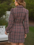 vlovelaw  Plaid Button Front Dress, Elegant Long Sleeve Mini Dress, Women's Clothing