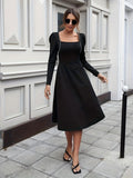 vlovelaw  Beaded Decor Long Sleeve Dress, Elegant A-line Dress For Spring & Fall, Women's Clothing