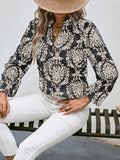 Ethnic Floral Print Blouse, Boho V Neck Long Sleeve Blouse, Women's Clothing