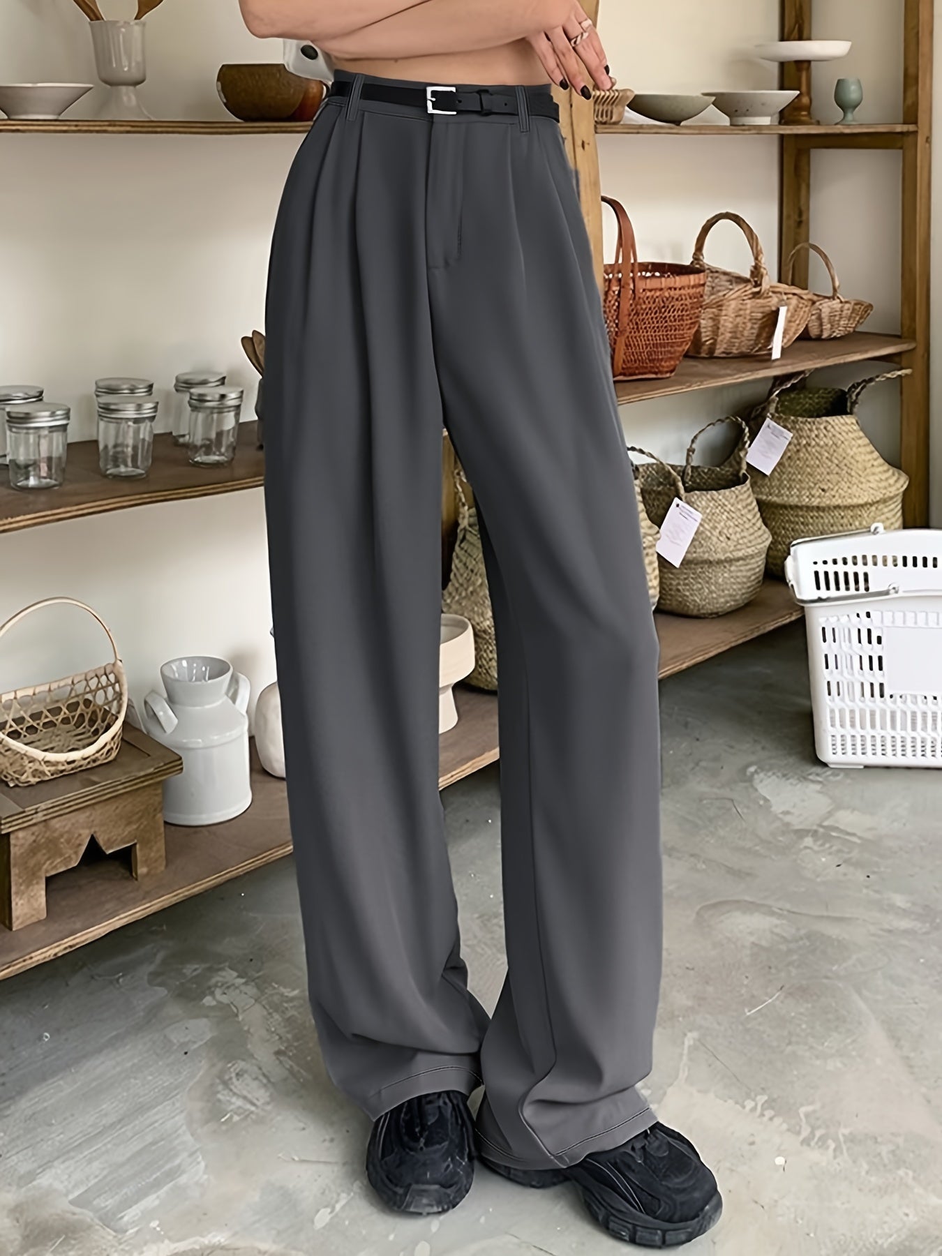 vlovelaw  Solid Color Wide Leg Pants, Casual Loose Pants For Every Day, Women's Clothing