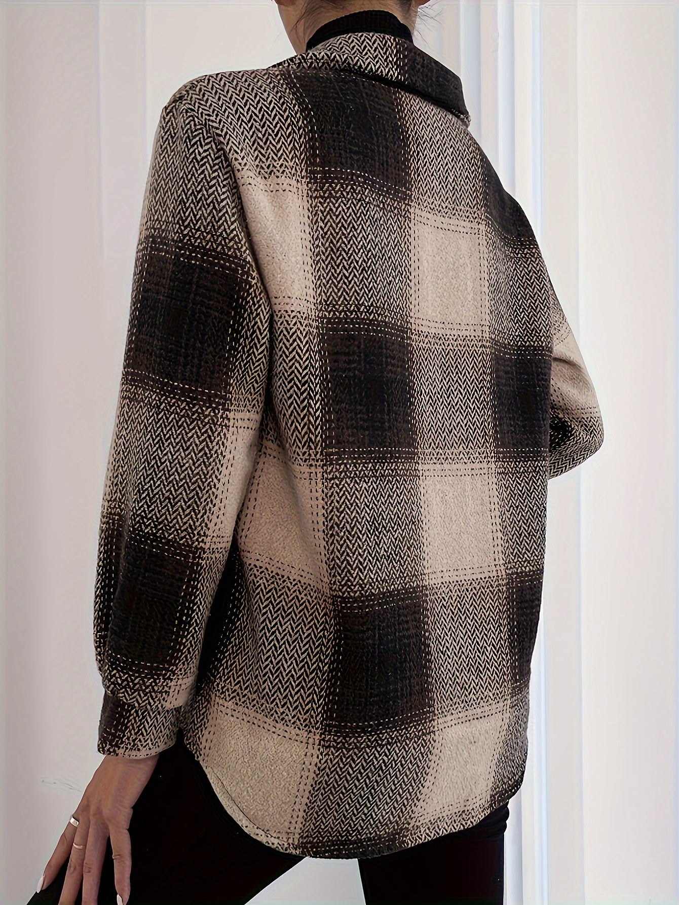 vlovelaw  Plaid Pattern Button Front Jacket, Elegant Long Sleeve Outwear For Fall & Winter, Women's Clothing