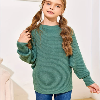 Kids' Cozy Oversized Batwing Crewneck Sweater - Soft, Chunky, Slouchy, Long Sleeve, Fall Fashion Essential for Girls - Cute Pullover Jumper Shirt for Casual Daily Wear