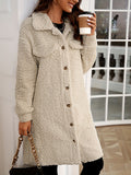 vlovelaw Button Front Solid Teddy Coat, Casual Long Sleeve Winter Outerwear, Women's Clothing