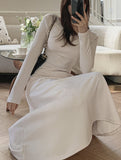 vlovelaw  Solid A-line Dress, Elegant V Neck Long Sleeve Dress For Spring & Fall, Women's Clothing