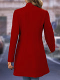 Solid Button Front Tunic Overcoat, Elegant Long Sleeve Winter Outwear, Women's Clothing