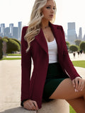 Solid One Button Blazer, Elegant Lapel Long Sleeve Work Office Outerwear, Women's Clothing