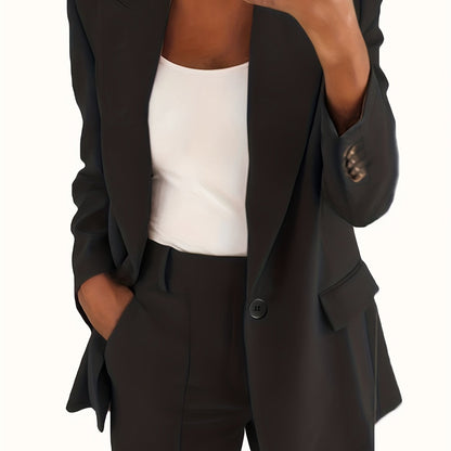 vlovelaw  Solid Lapel Pocket Blazer, Elegant Long Sleeve Blazer For Spring & Fall, Women's Clothing