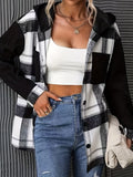 vlovelaw  Plaid Print Hooded Jacket, Casual Button Front Long Sleeve Outerwear, Women's Clothing